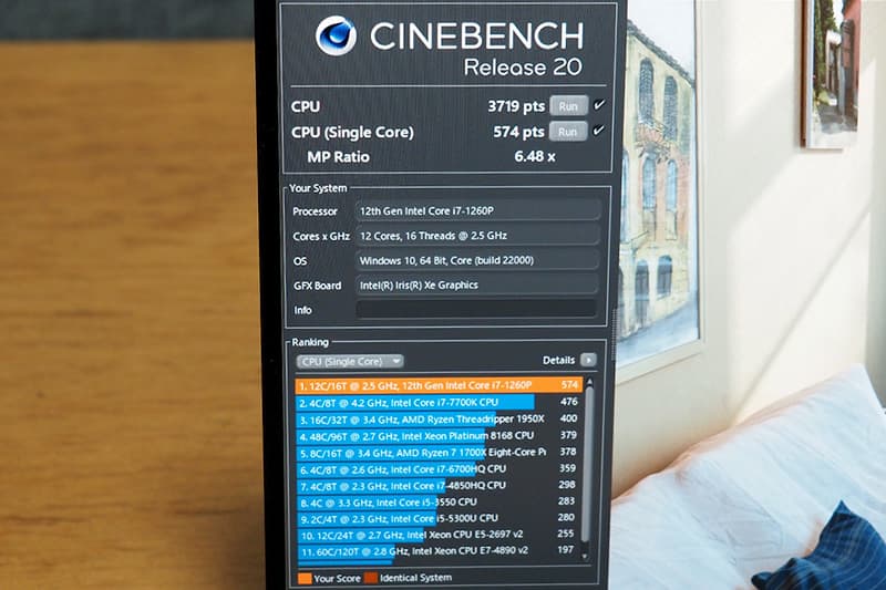 dynabook RZ/LVのCinebench Release 20によるCPUベンチマーク