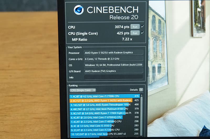 Cinebench Release 20によるHP 245 G9のCPUベンチマーク