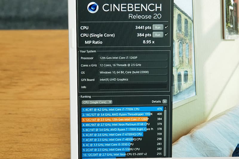Cinebench Release 20によるdynabook CZ/MVのCPUベンチマーク