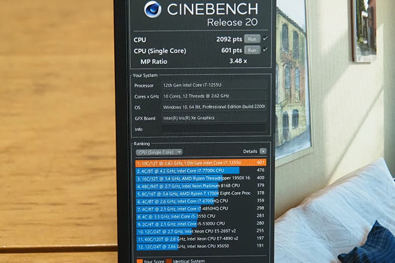 Cinebench Release 20による富士通 FMV Zero LIFEBOOK WU4 G2のCPUベンチマーク
