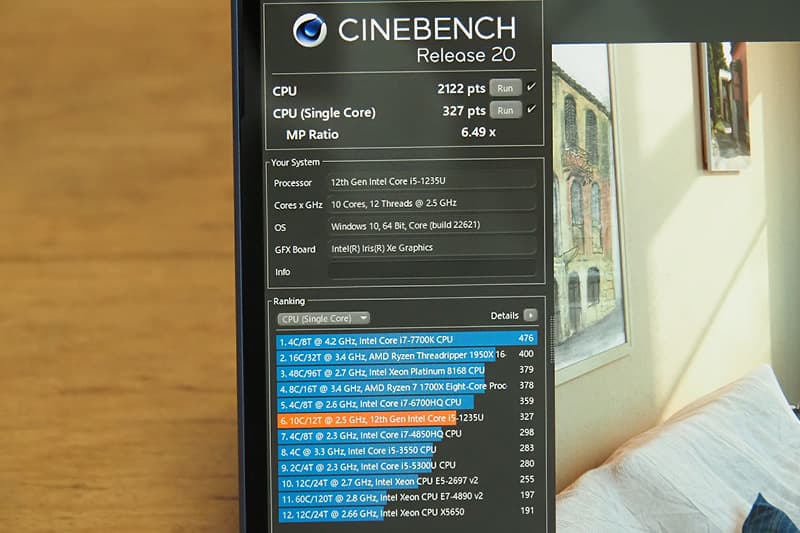 Surface Pro 9のCinebench Release 20によるCPUベンチマーク