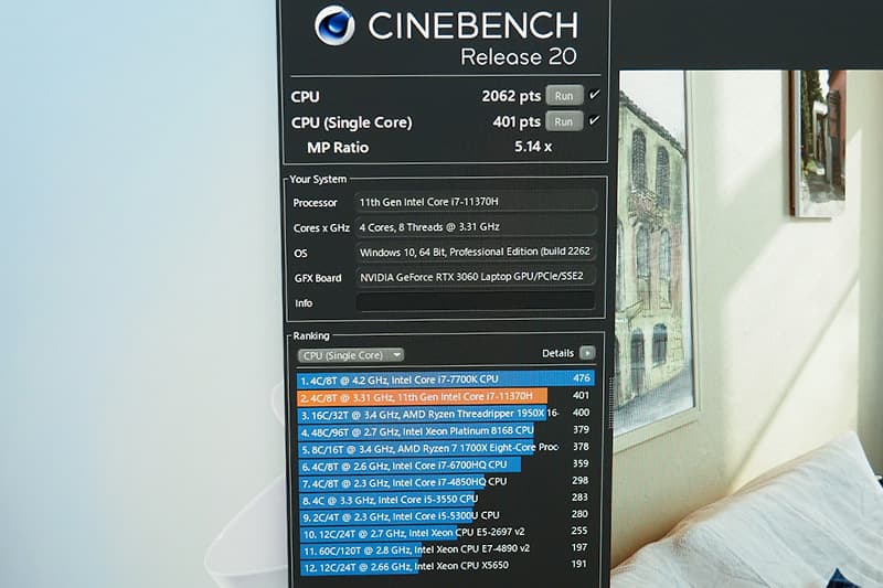Surface Studio 2+のCinebench Release 20によるCPUベンチマーク