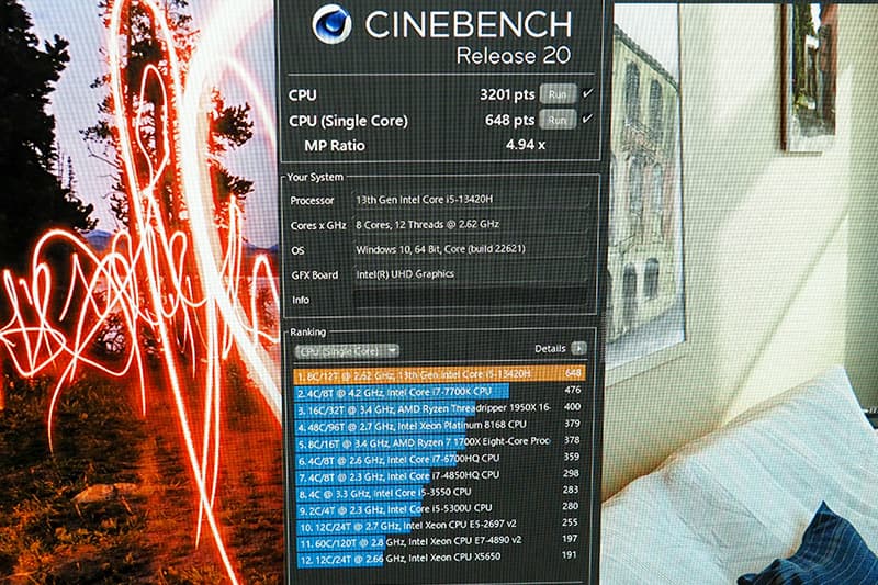 Lenovo ThinkCentre neo 50q Tiny Gen 4のCinebench Release 20によるCPUベンチマーク