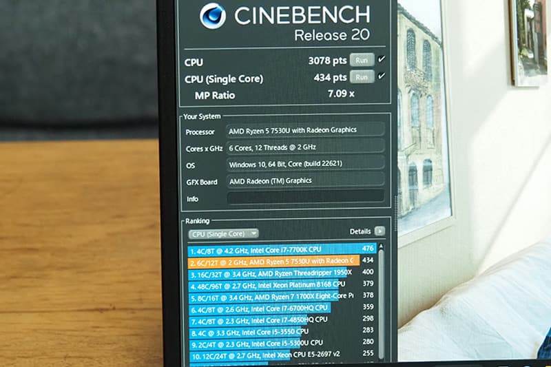 Cinebench Release 20によるHP 245 G10のCPUベンチマーク