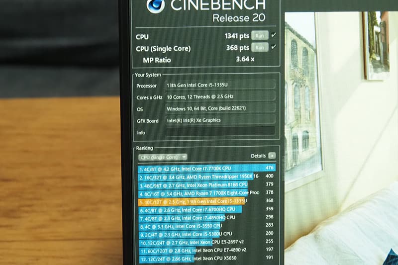 Lenovo ThinkPad E16のCinebench Release 20によるCPUベンチマーク