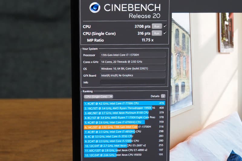 Cinebench Release 20によるLAVIE Direct NEXTREME Infinity
のCPUベンチマーク