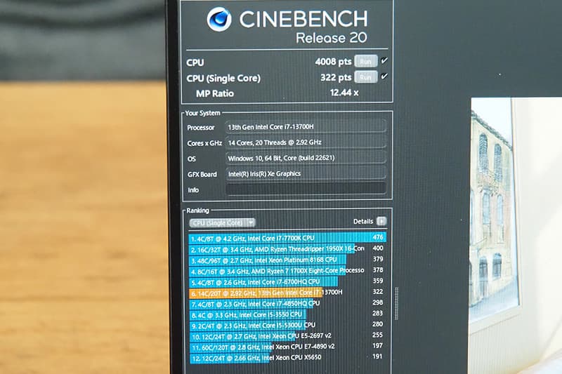 Dell XPS 15 9530のCinebench Release 20によるCPUベンチマーク