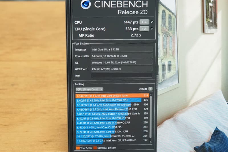 Dell Inspiron 13 5330のCinebench Release 20によるCPUベンチマーク