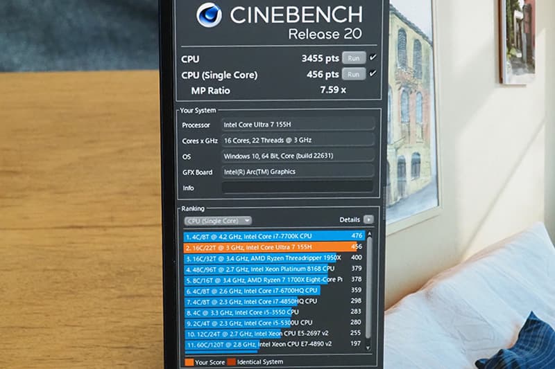 Cinebench Release 20によるdynabook RZ/HXのCPUベンチマーク