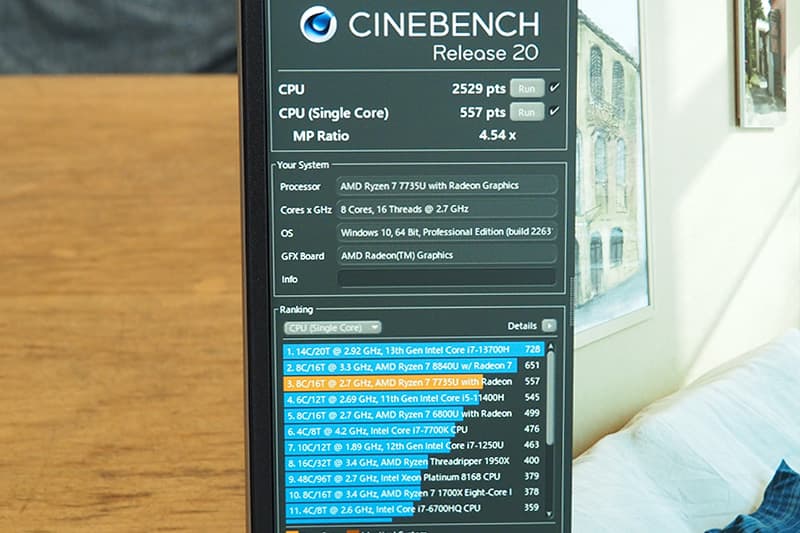 HP ProBook 445 G11のCinebench Release 20によるCPUベンチマーク