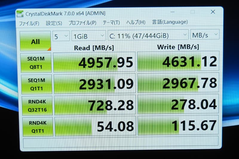 HP ProBook 465 G11のCrystalDiskMarkによるSSDベンチマーク