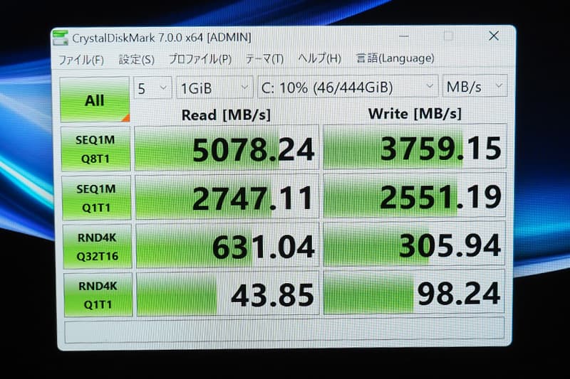 HP EliteBook 830 G11のCrystalDiskMarkによるSSDベンチマーク