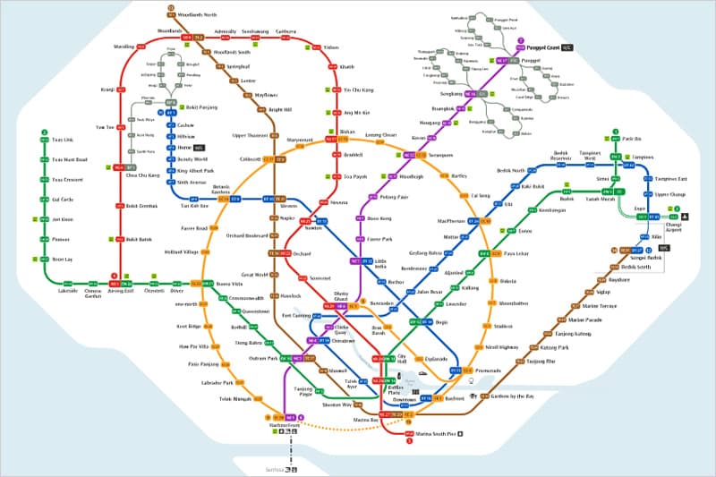 シンガポールのMRTの路線図