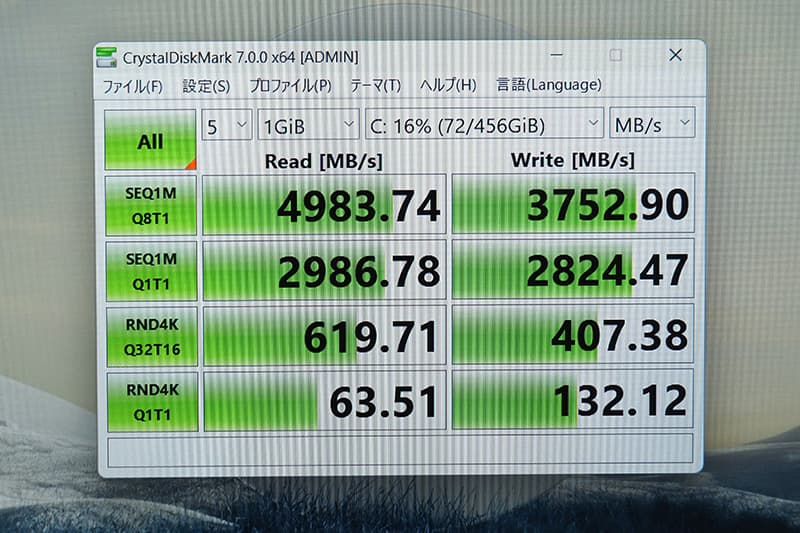 Dell XPS 16 9640のCrystalDiskMarkによるSSDベンチマーク