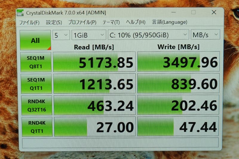 富士通 LIFEBOOK WU5 J3のCrystalDiskMarkによるSSDベンチマーク