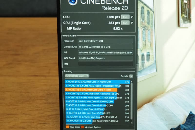 富士通 LIFEBOOK WU4 J3のCinebench Release 20によるCPUベンチマーク