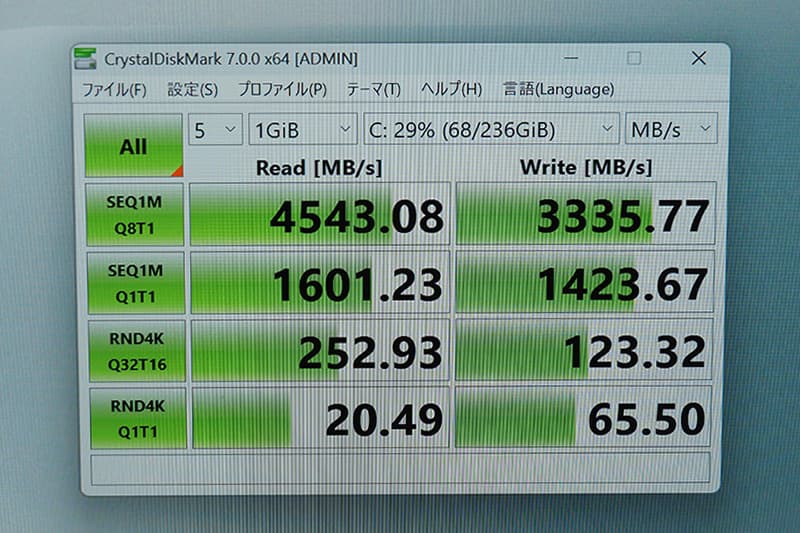 LAVIE Direct SOLのCrystalDiskMarkによるSSDベンチマーク