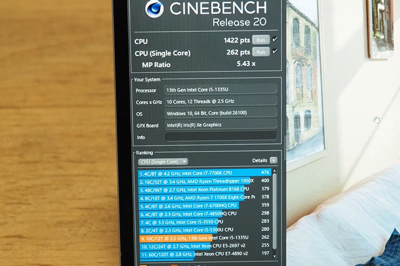 LAVIE Direct SOLのCinebench Release 20によるCPUベンチマーク