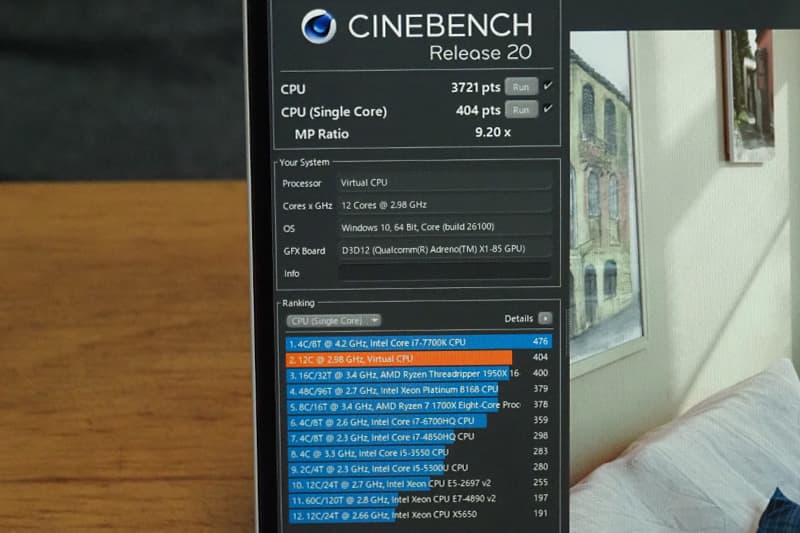 HP OmniBook X 14-feのCinebench Release 20によるCPUベンチマーク
