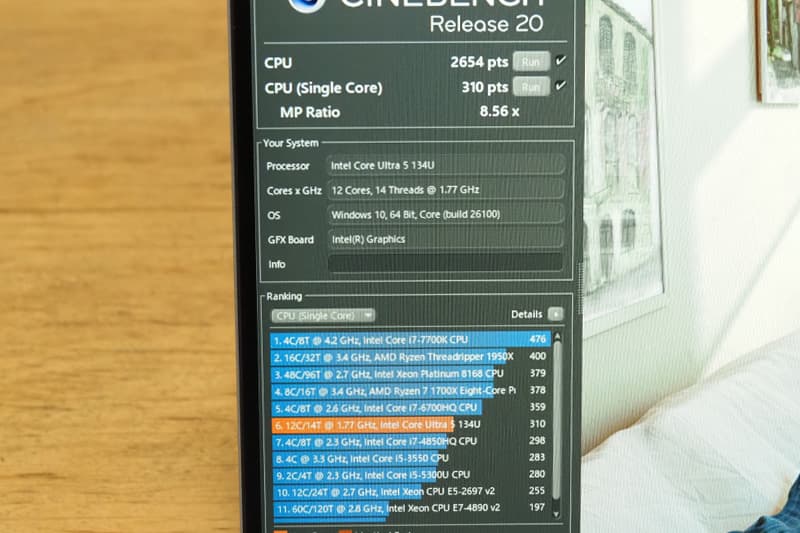 富士通 FMV Note CのCinebench Release 20によるCPUベンチマーク