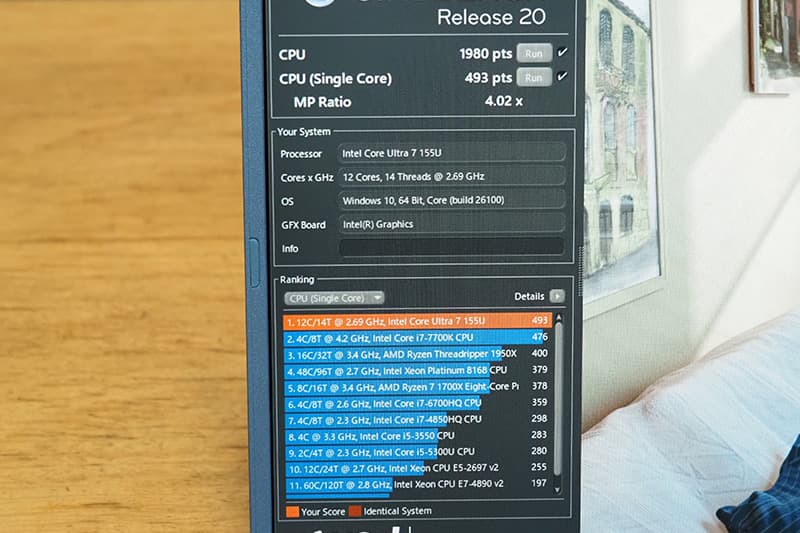 Cinebench Release 20によるdynabook GR/ZZのCPUベンチマーク