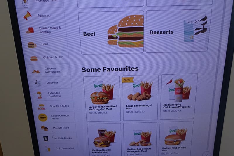 オーストラリアのマクドナルドのメニュー