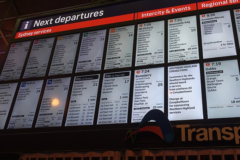 シドニーの電車の時刻表