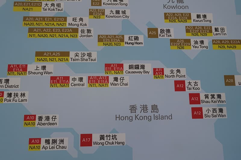 香港エアポートバスの路線図