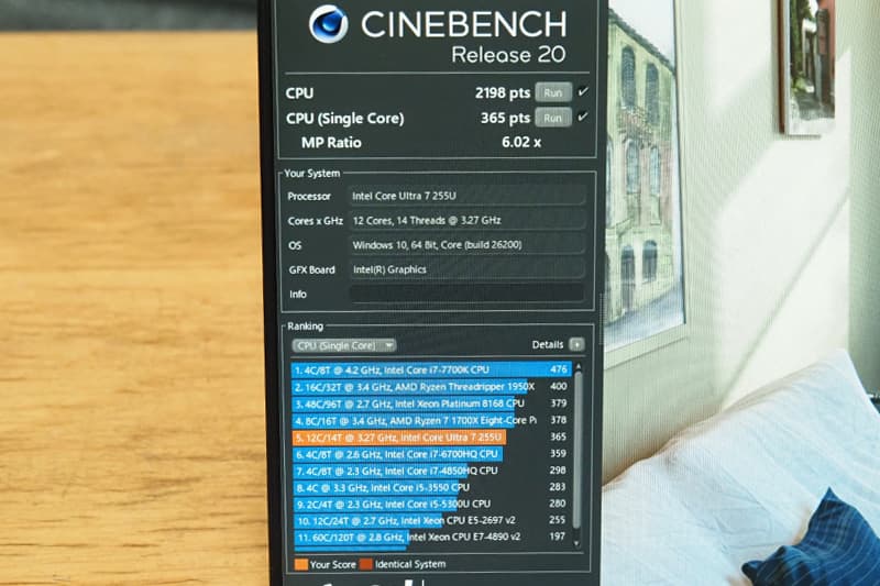 富士通 FMV WU5-K3のCinebench Release 20によるCPUベンチマーク