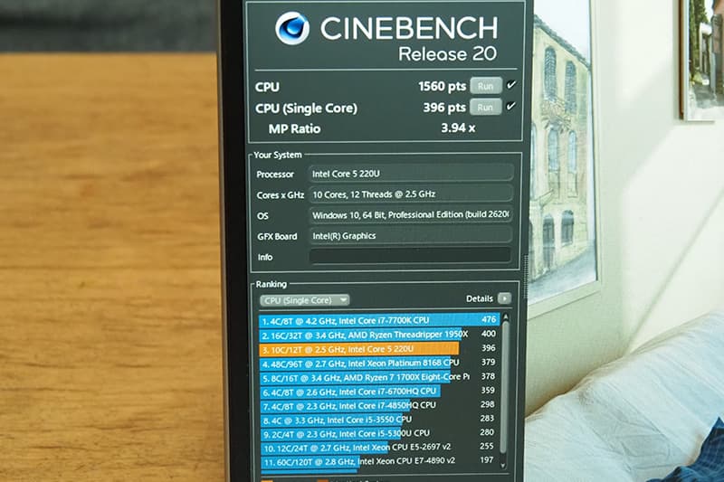 HP ProBook 4 G1iR 14のCinebench Release 20によるCPUベンチマーク