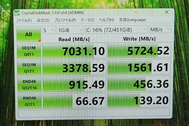 Dell XPS 14 DA14260のCrystalDiskMarkによるSSDベンチマーク