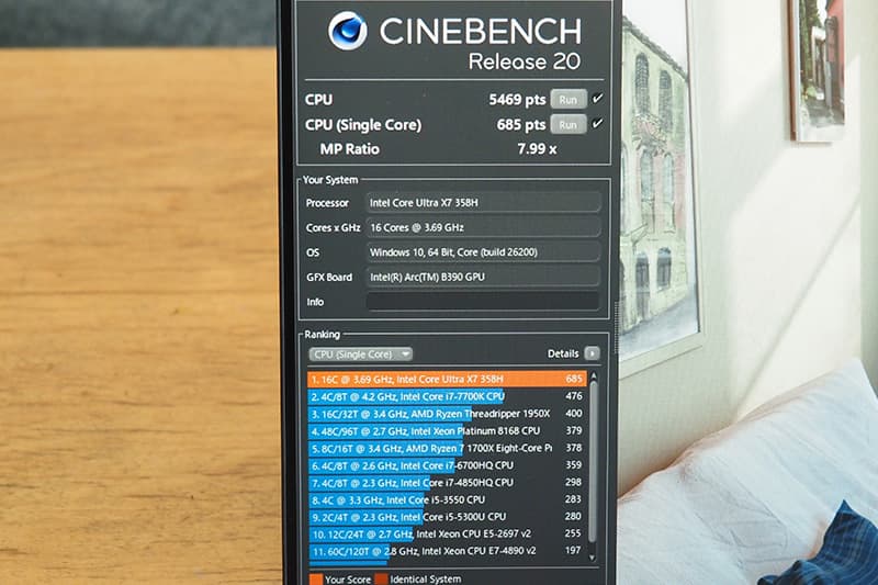 Dell XPS 14 DA14260のCinebench Release 20によるCPUベンチマーク