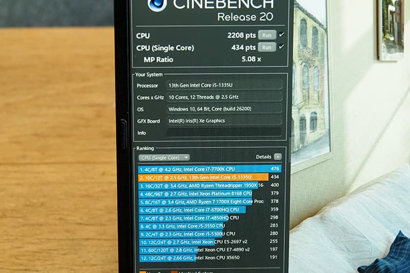 富士通 FMV WE1-K3のCinebench Release 20によるCPUベンチマーク