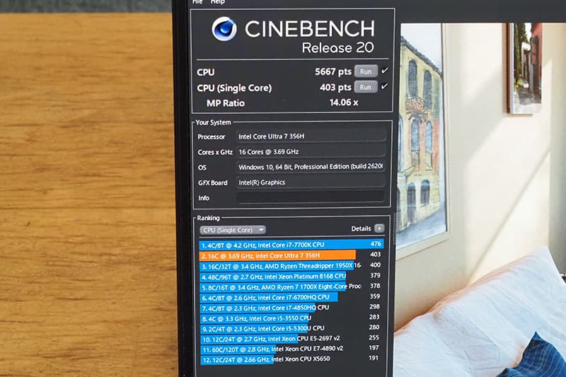 Cinebench Release 20によるCPUベンチマーク