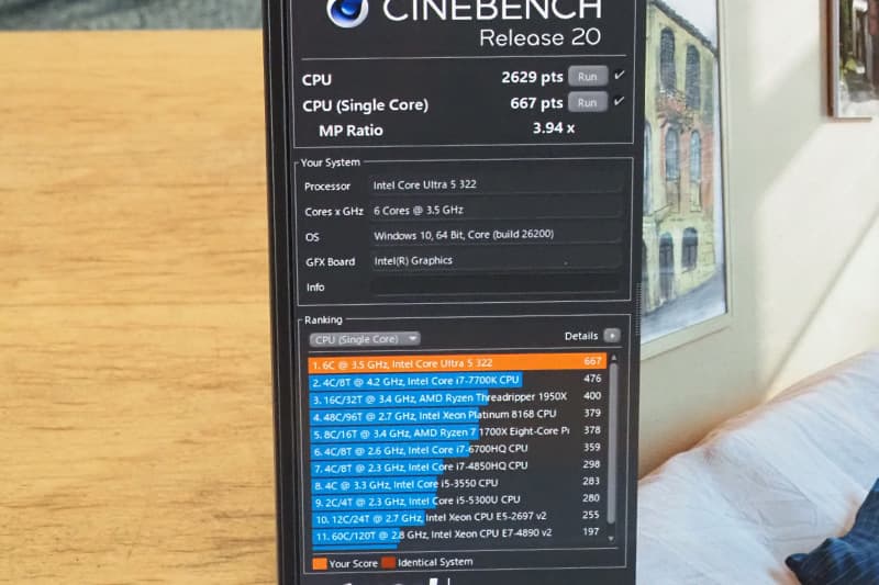 Dell 14S(DS14260)のCinebench Release 20によるCPUベンチマーク